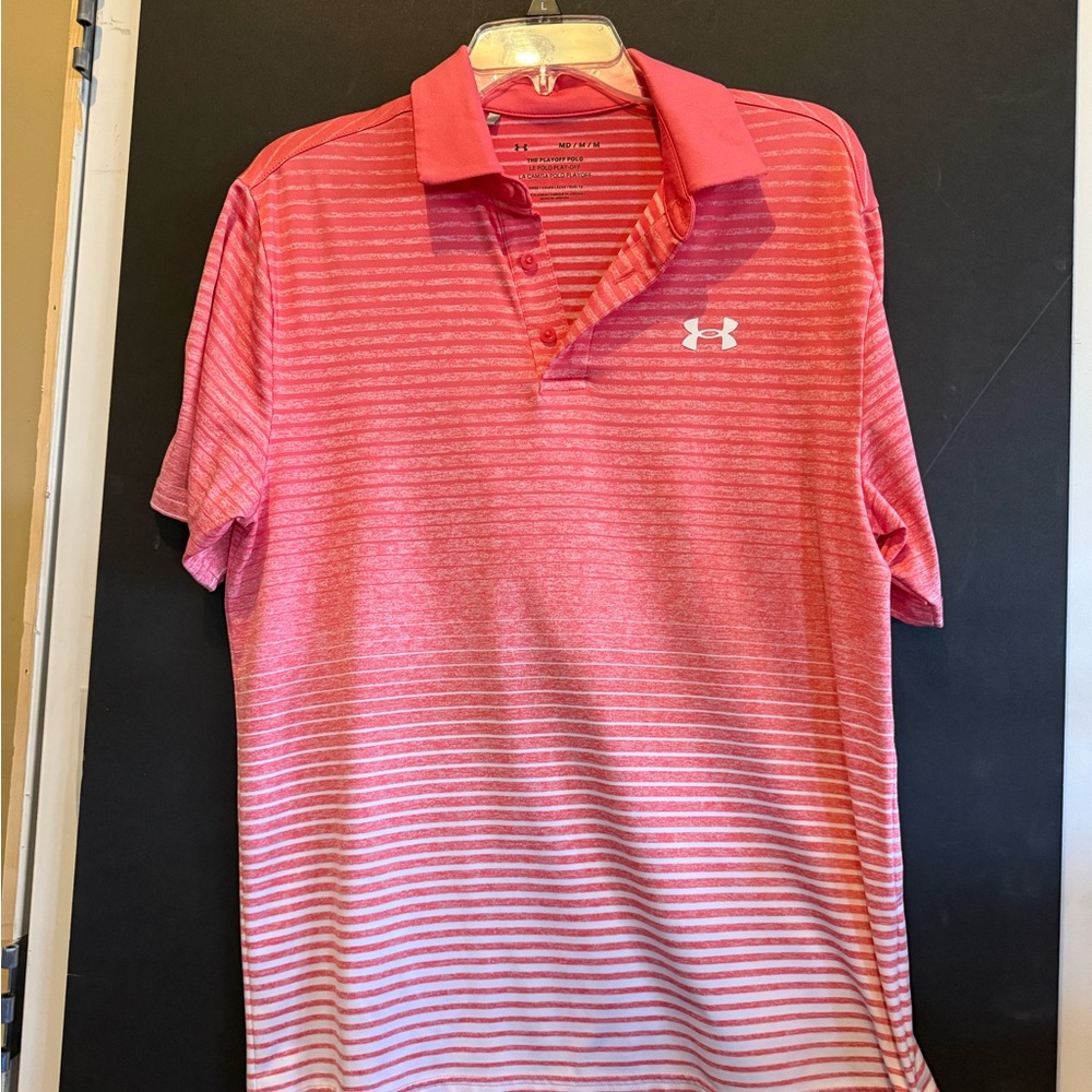 Under Armour Men's Pink Striped Polo Shirt